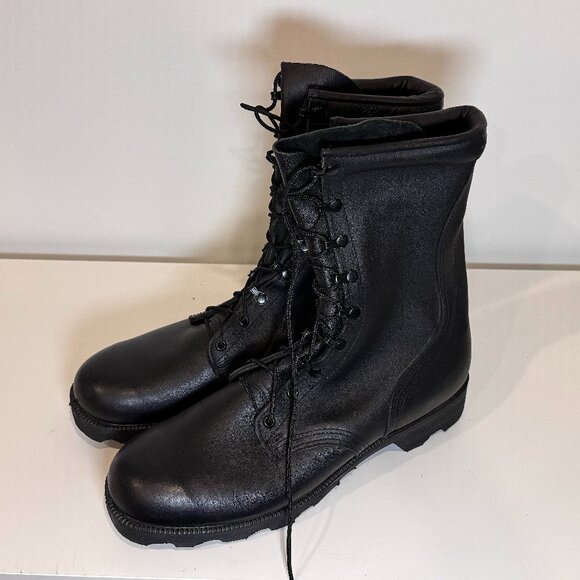 9.5/10 - Vintage RO Search Black Leather Military Combat Boots 1989 Sz 12.5 R - Picture 1 of 6
